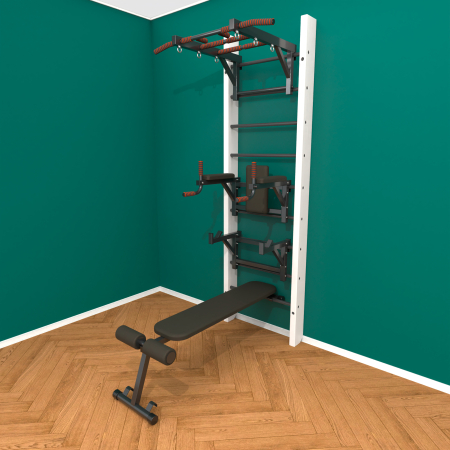 Брашированная шведская стенка "Кастерли" White ТБCШ (Черные ступени)